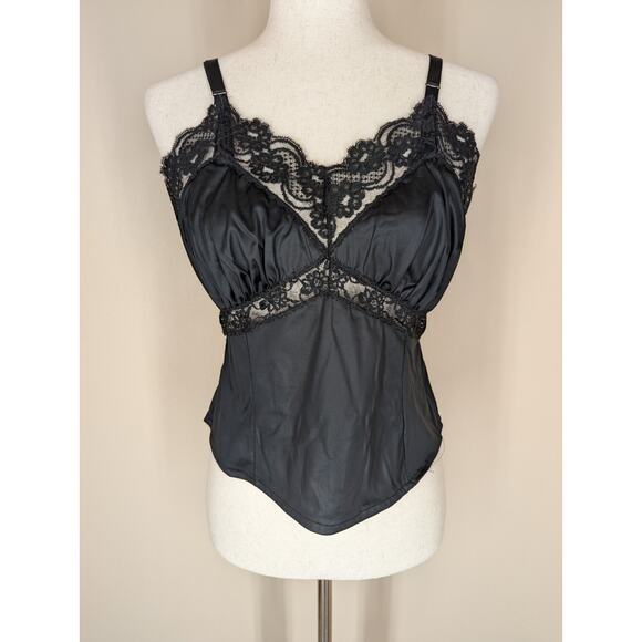 Vintage Women's Small/Medium Black Satin Lace Camisole Tank Top Unbranded - Picture 1 of 12